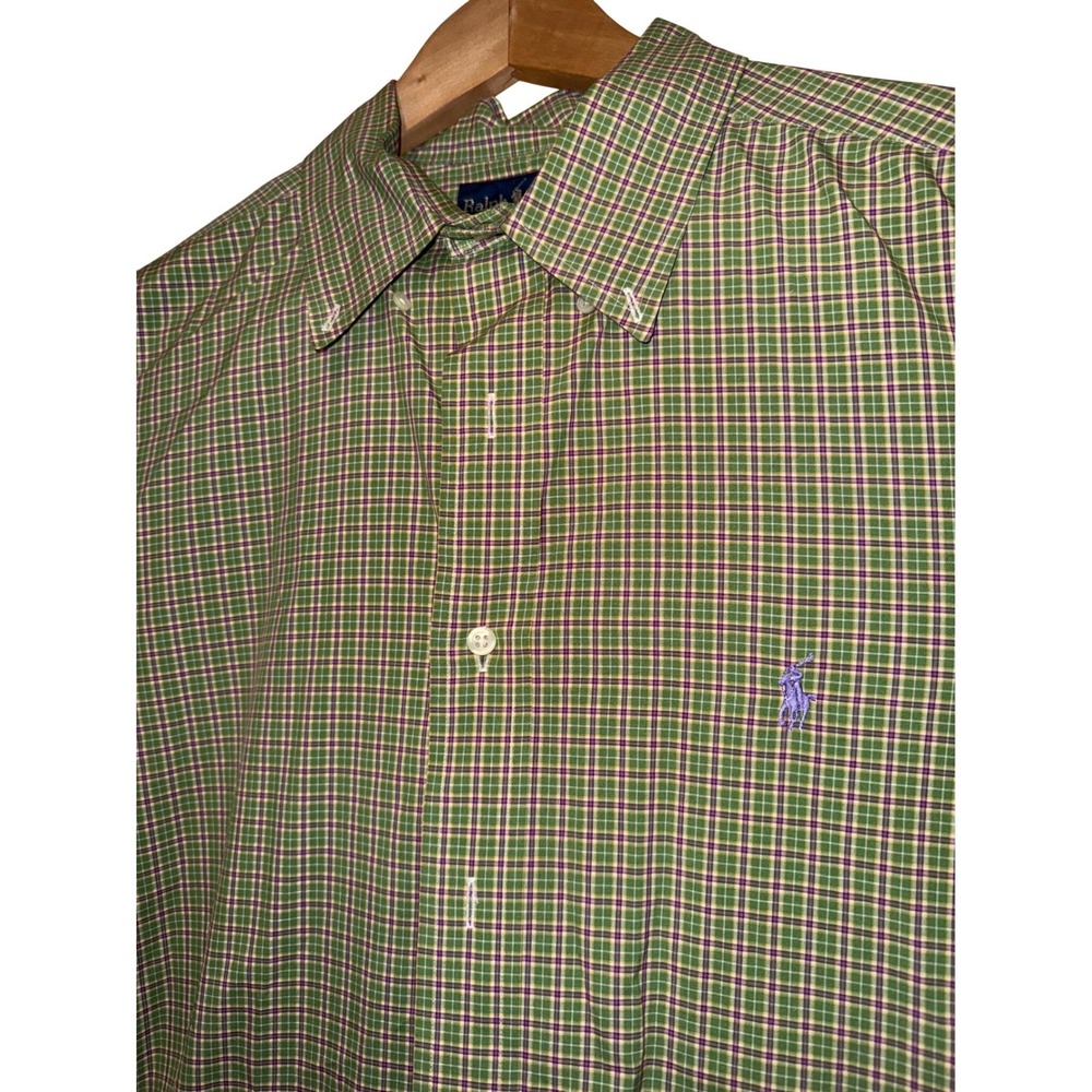 Ralph Lauren Classic Fit Plaid Button Down Oxford Men's XL Green Purple Yellow
